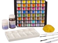 Набор акварели "Белые Ночи" 48 шт х 2,5 мл, 4 кисти, палитра, вспомогательные материалы, синее дерев