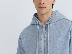 Джинсовая куртка на молнии с капюшоном, Голубой