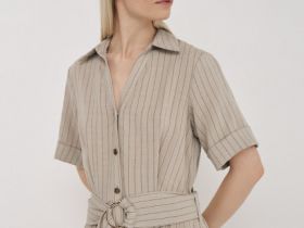 Платье-рубашка с поясом, Бежевый