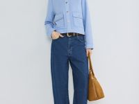 Укороченный жакет из искусственной замши, Голубой