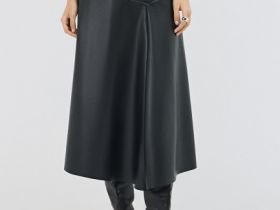 Асимметричная юбка миди из искусственной кожи, Черный