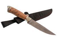 Нож Сумрак, сталь булат, художественное литье, рукоять карельская береза