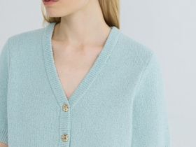 Укороченный кардиган с золотыми пуговицами, Зеленый