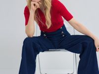 Широкие джинсы высокой посадки с декоративными пуговиицами, Синий