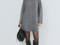 Вязаное платье из пряжи с шерстью, Серый