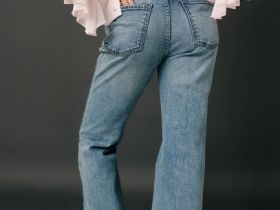 Джинсы Bootcut с высокой посадкой, Голубой