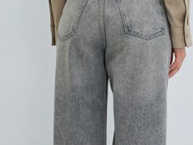 Широкие джинсы с высокой посадкой, Серый