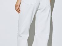 Прямые джинсы с дырками на высокой талии, Белый