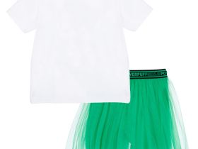 Комплект трикотажный для девочек: фуфайка (футболка), юбка-шорты