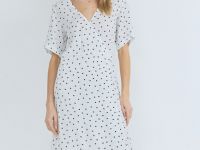 Платье в горох с запахом на завязках, Белый