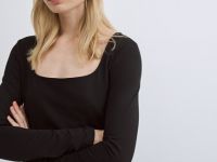 Лонгслив с квадратным вырезом, Черный