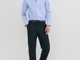 Рубашка из структурной ткани, Голубой