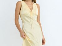 Сатиновое платье с кружевом, Желтый