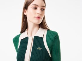 Женское эластичное платье Lacoste с длинным рукавом