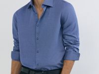 Рубашка из структурной ткани, Синий