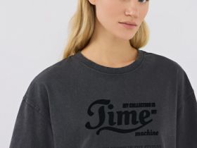 Футболка оверсайз с флок-принтом, Серый