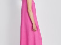 Платье миди льняное с округлым вырезом