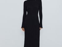 Расклёшенное платье в рубчик, Черный