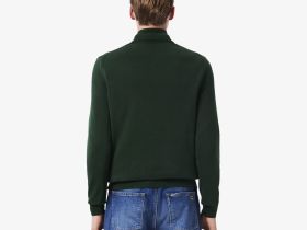 Мужской хлопковый свитер Lacoste на молнии с высоким воротом