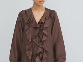 Блузка из лиоцелла с рюшами, Коричневый