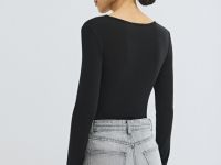 Боди с длинным рукавом, Черный