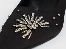 Сатиновые туфли-лодочки со стразами, Черный