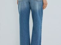 Прямые джинсы средней посадки с отворотами, Голубой