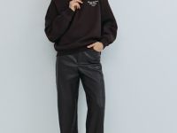 Толстовка с принтом и воротником на молнии, Коричневый