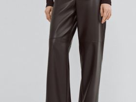 Прямые брюки из искусственной кожи, Коричневый