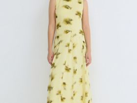Платье из шифона с принтом, Желтый