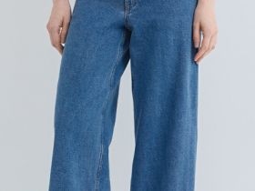 Укороченные широкие джинсы, Синий