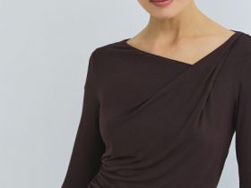 Лонгслив с драпировкой и асимметричным вырезом, Коричневый