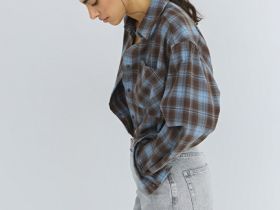 Рубашка в клетку из хлопка, Коричневый