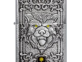 Зажигалка ZIPPO Wolf Emblem с покрытием Brushed Chrome, латунь/сталь, серебристая, 36x13x57 мм