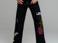 Брюки текстильные джинсовые утепленные для девочек