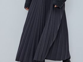 Плиссированная юбка миди A-силуэта, Серый
