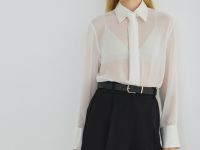 Блузка из жатого шифона с галстуком, Белый