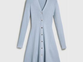 Вязаное платье мини, Голубой