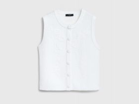 Трикотажный жилет с флоральной вышивкой, Белый