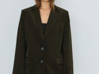 Однобортный жакет из вельвета, Зеленый