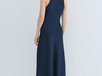 Сатиновое платье с американской проймой, Синий