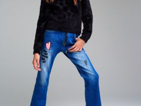 Брюки текстильные джинсовые утепленные флисом для девочек