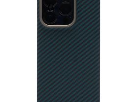 Чехол-накладка Kzdoo Keivlar Case для iPhone 15 Pro карбоновый (черно-синий в полоску)