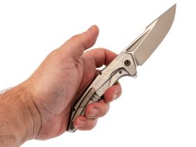 Складной нож TUOTOWN Guerrero, сталь M390, рукоять Grey Crystal Ti/Green Carbon Fiber