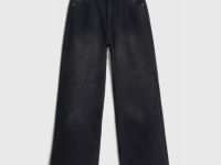 Утеплённые широкие джинсы с эффектом стирки для девочек, Серый