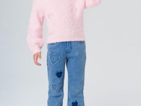 Брюки текстильные джинсовые утепленные флисом для девочек