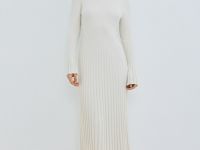 Расклёшенное платье в рубчик, Бежевый