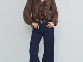 Блузка из лиоцелла с рюшами, Коричневый