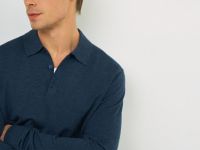 Вязаный джемпер-поло с длинным рукавом, Синий