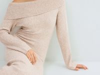 Вязаное платье с открытыми плечами, Бежевый